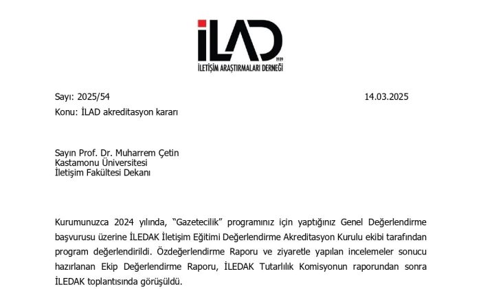 Fakültemiz Gazetecilik Bölümü İki Yıl Süre ile Akredite Oldu!